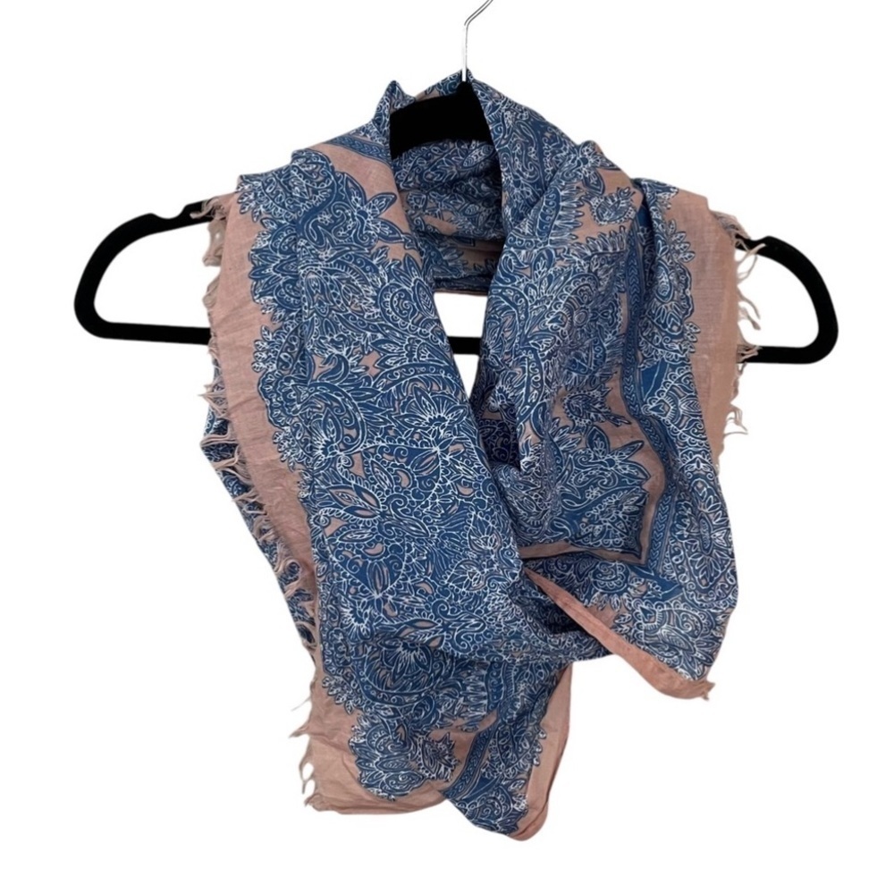 BANANA REPUBLIC Cotton Printed Scarf Blue Pink One Size